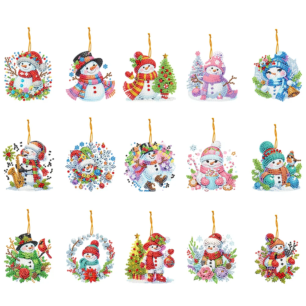 15pcs Xmas Snowman Theme 2D Flat DIY Hanging Diamond Art Kits Home Wall Decor