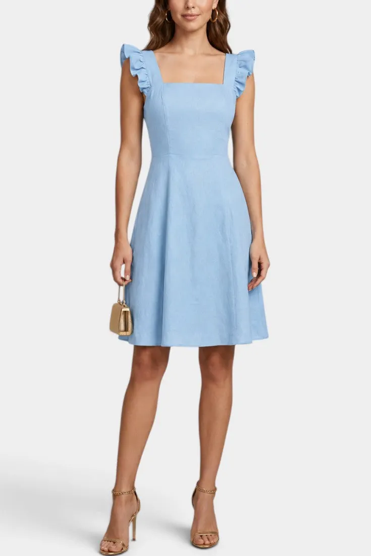 Square Neck Dress with Ruffled Cap Sleeves