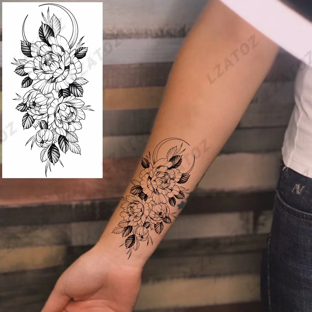 Sdrawing Rose Flower Temporary Tattoos For Woman Adults Realistic Compass Cross Fake Tatoos Sexy Waterproof Hand Tattoo Sticker