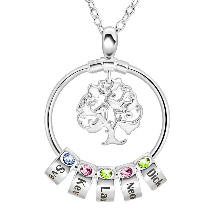 Personalized family tree necklace with 5 birthstones gift for mom