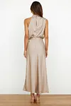 Women's Silk Turtleneck Sleeveless Midi Dress For Party