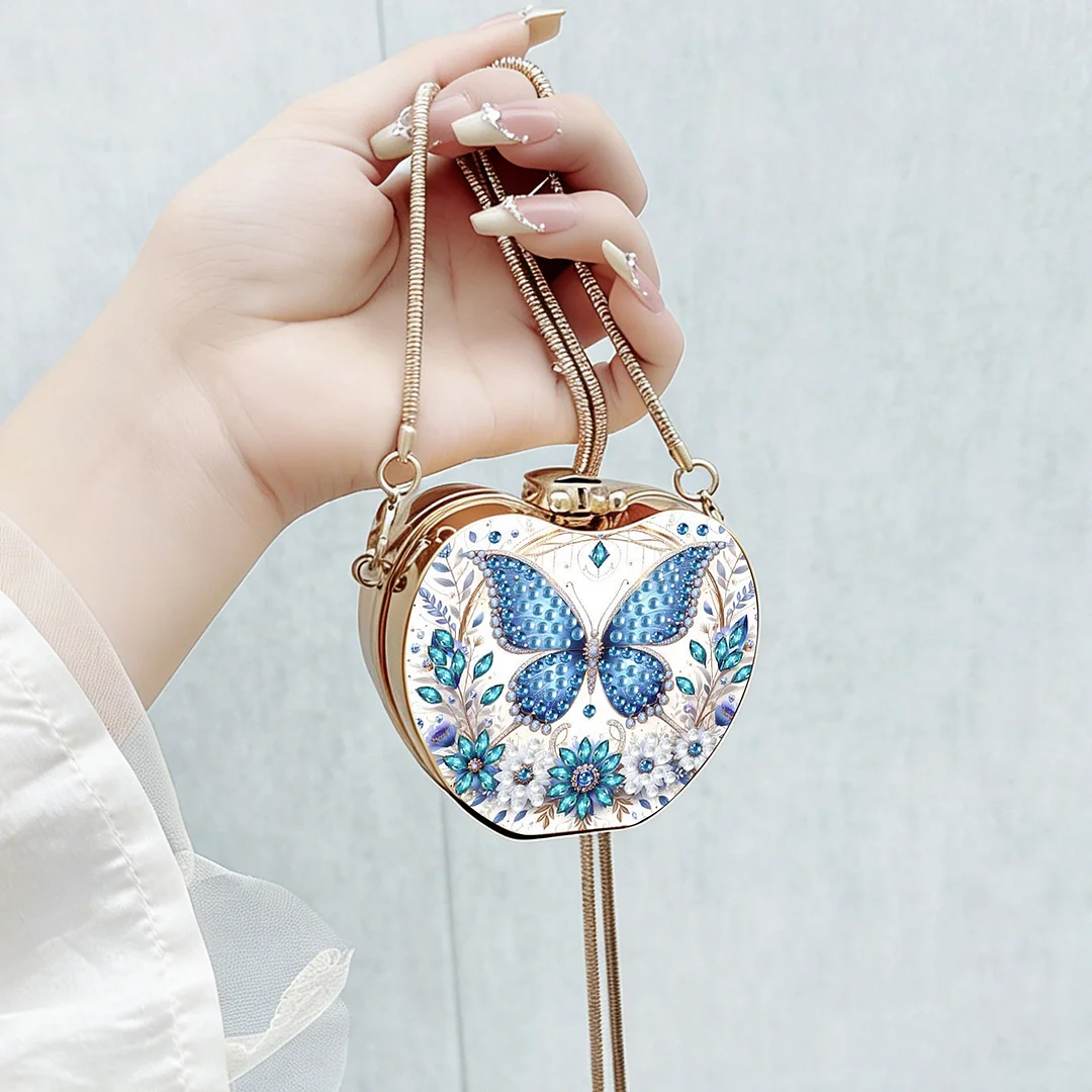 Butterfly C DIY Acrylic Love Diamond Art Painting Card Case Wallet with Chain Small Diamond Painting Crossbody Bag for Adults Women Girls Gift