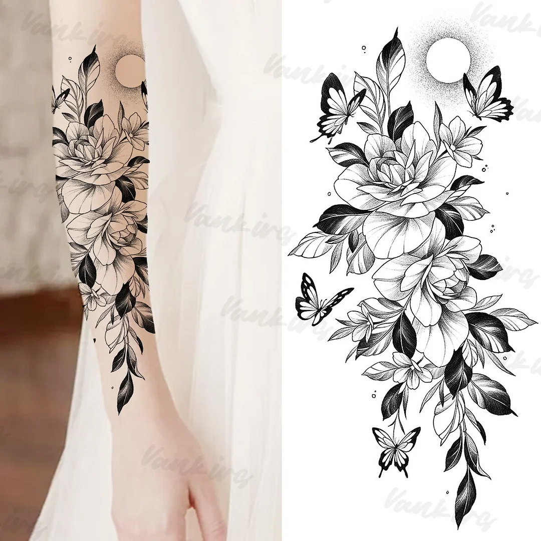 Sdrawing Peony Temporary Tattoos For Women Girls Realistic Anchor Butterfly Flower Fake Tattoo Sticker Sexy Body Arm Tatoos DIY