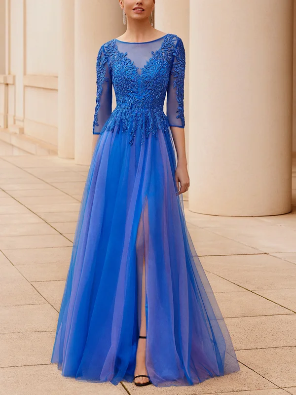 Round Neck Mesh Lace Maxi Dress