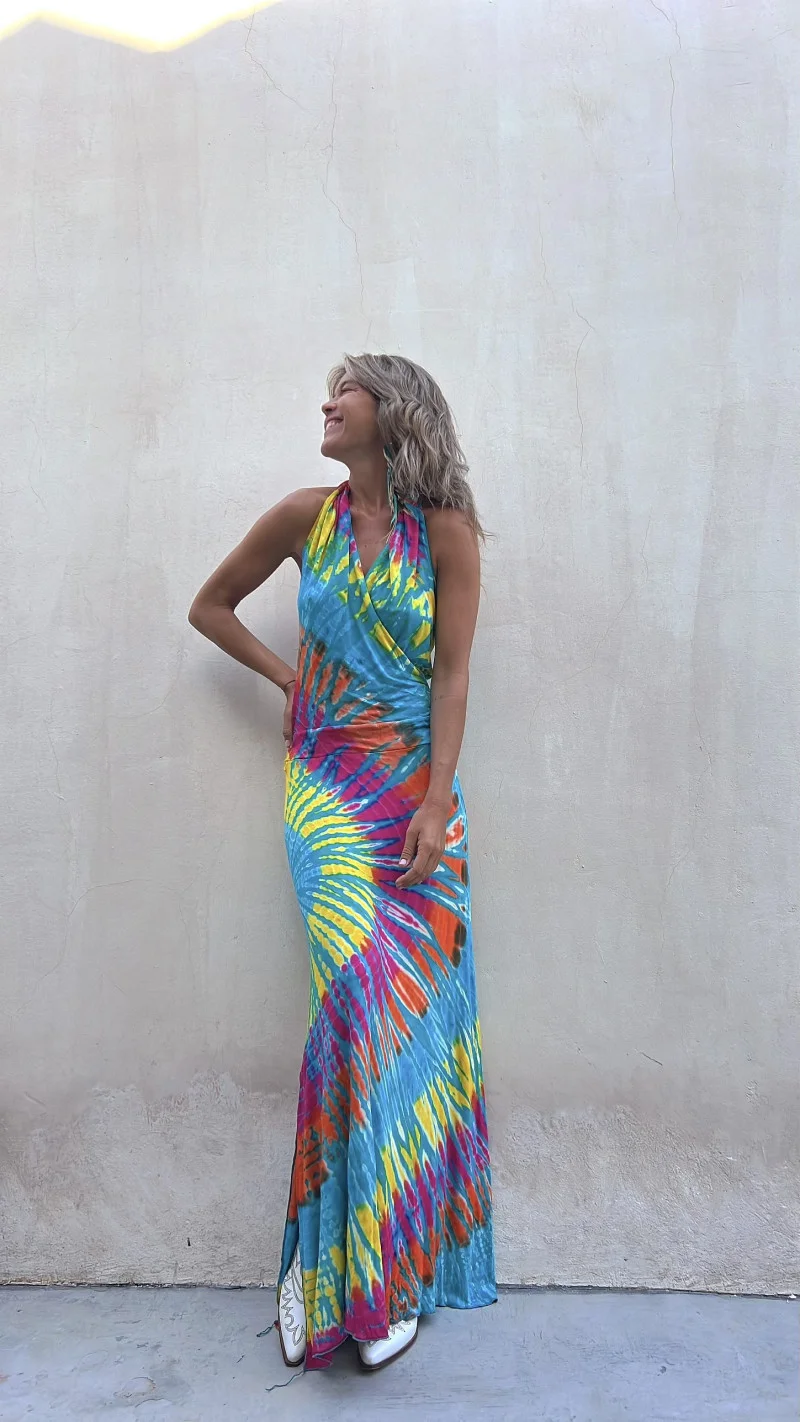 My Own Rhythm Tie-dye Print Halter Stretch Jumpsuit
