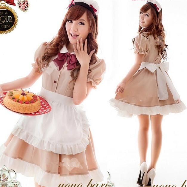 Khaki Coffee Cafe Maid Dress SP141205