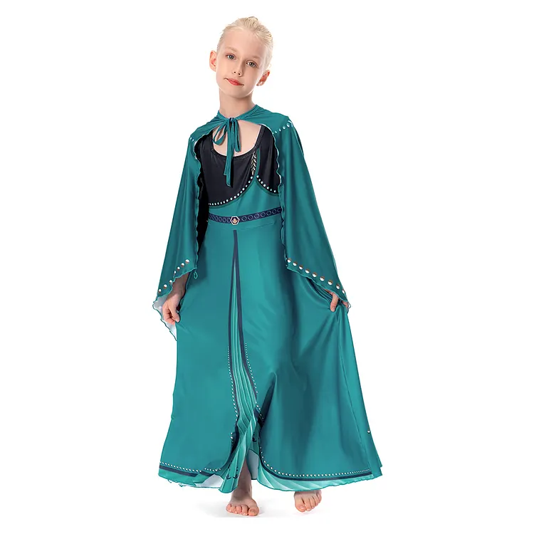 Kids Children Frozen Anna Princess Green Dress Outfits Cosplay Costume Halloween Carnival Suit
