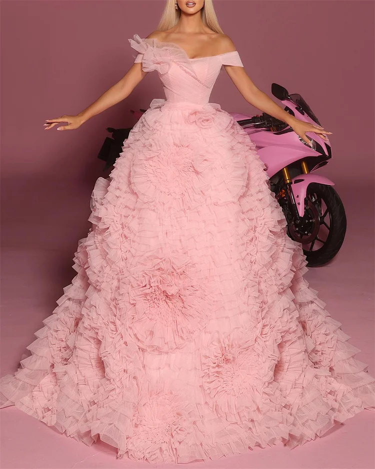 Women's Pink Mesh Prom Dress