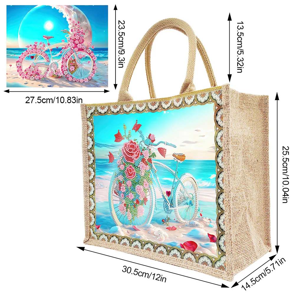 [Upgrade - Waterproof Bag]DIY Beach Bike Diamond Painting Tote Bag Replaceable Canvas for Women Adults