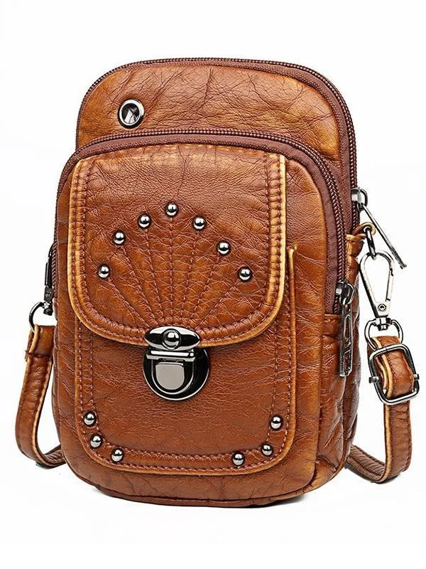 STUDDED WASHED LEATHER MINI CROSSBODY BAG