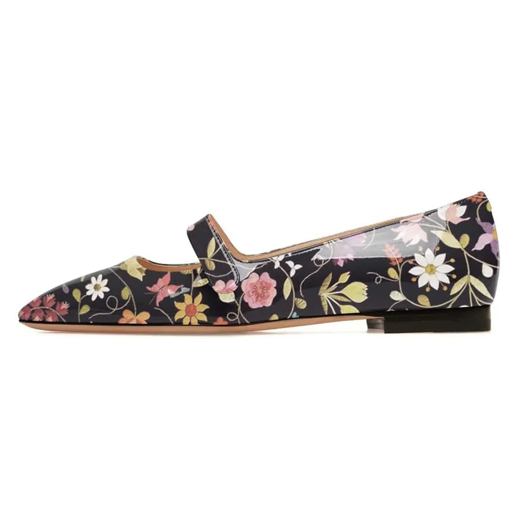 YDN Stylish Multicolor Floral Print Square Toe Mary Jane Flats