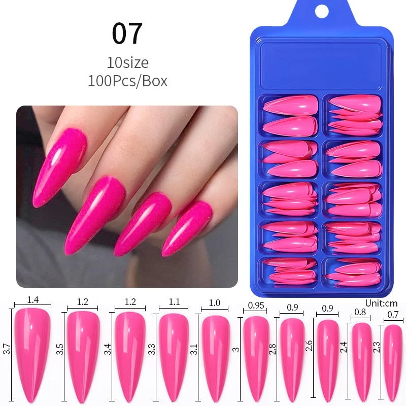 100Pcs Black White False Nail Tips Full Cover Acrylic Almond Coffin Candy Colorful Fake Nails Tip Manicure Extension Nail Tool-Nail Inspo