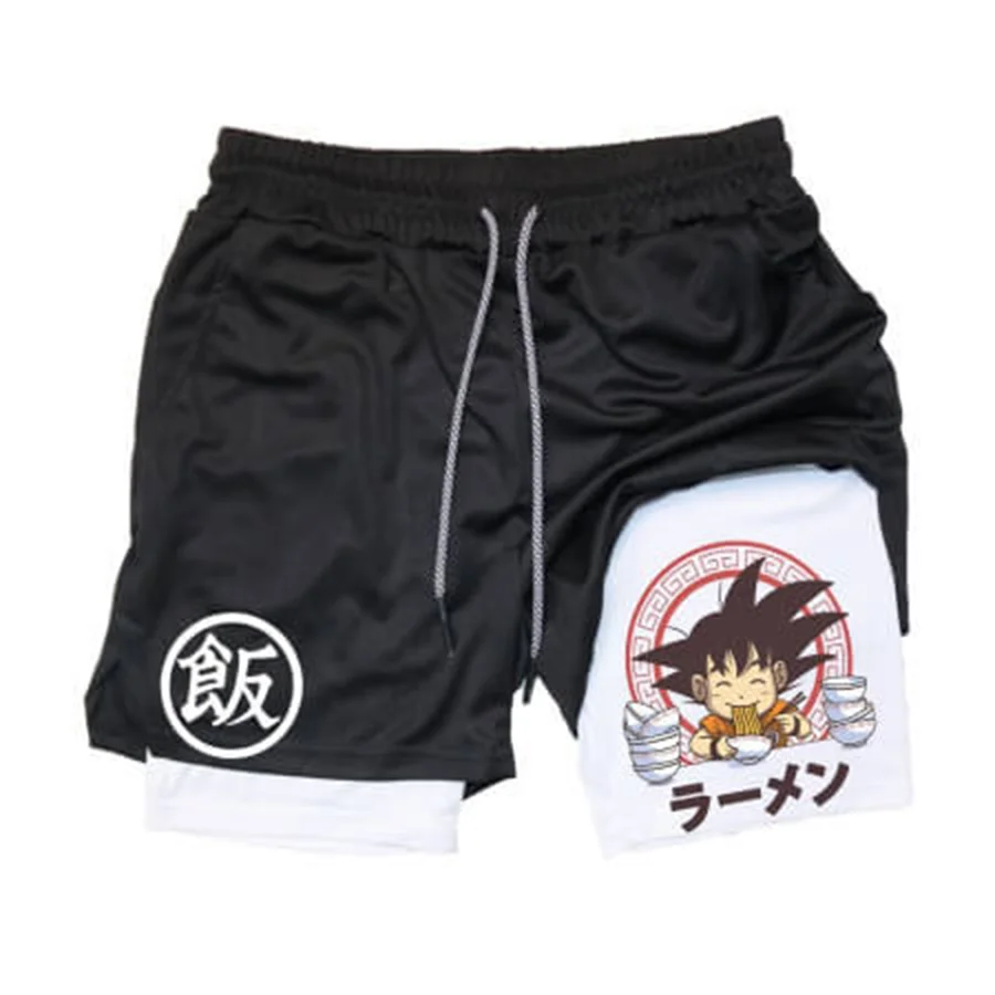 Dragon Ball Z Goku Print Men's All-In-One Fitness Shorts