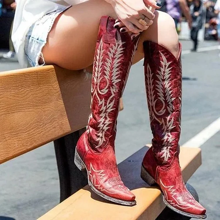 Vintage Zipper Printed Mid-Calf Women Boots