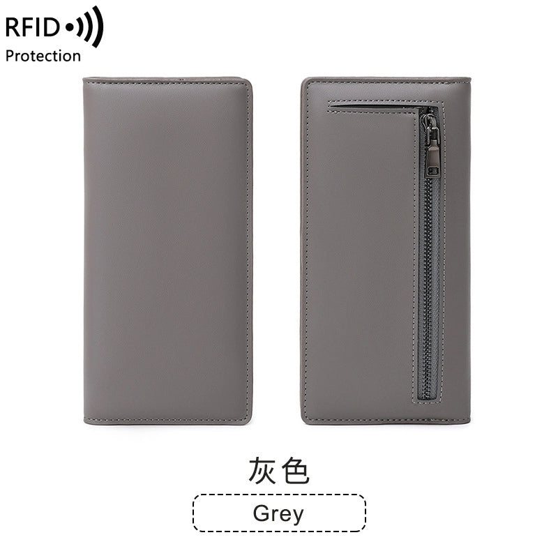 RFID Anti-theft Brush Women’s Wallet New PU Solid Color Ultra-thin Credit Card Holder Zipper Hasp Long Wallet