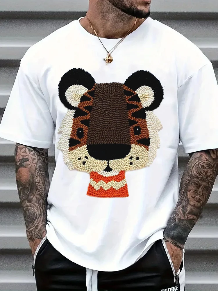 Men's Colorful Tiger Embroidery Art Print T-Shirt