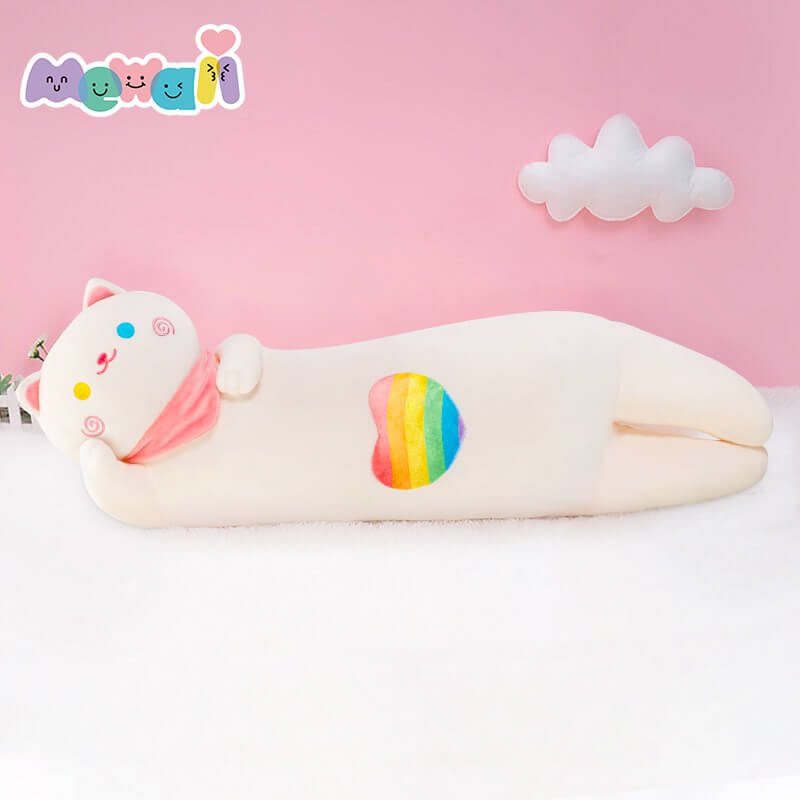 Mewaii® Lie On Her Side Kitten White Stuffed Animal Kawaii Plush Pillow Squishy Toy