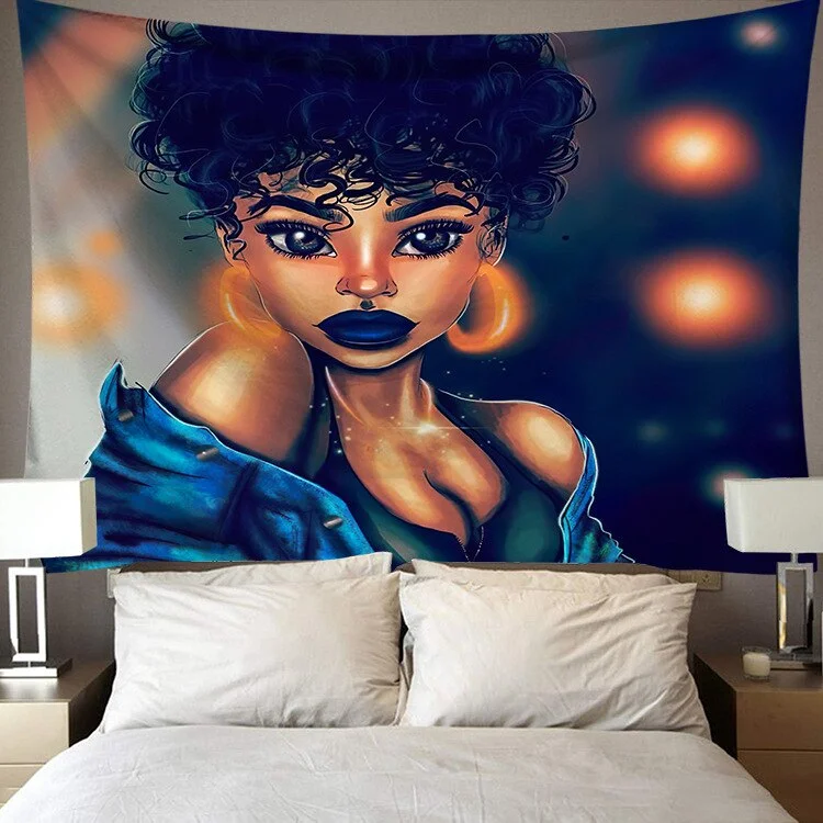 Black Art Tapestry Afro African American Woman Couple Red Wine Love Meditation Hippie Hip Hop Girl Wall Hanging Cloth Tapestries