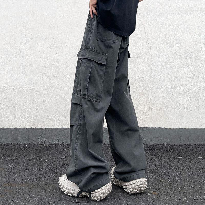 Retro Street Washed Wide Leg Cargo Pants