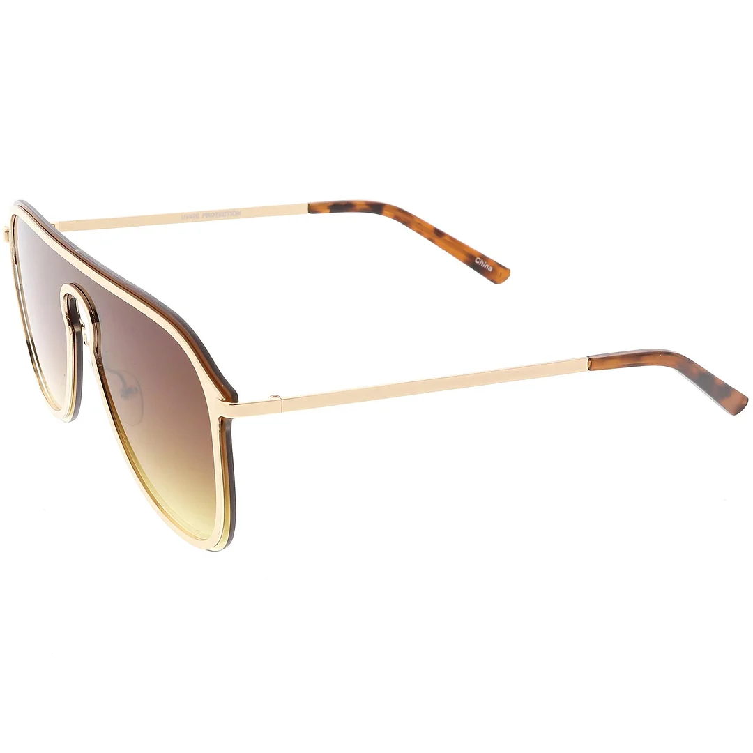 Futuristic Rimless Visor Aviator glasses Metal Trim Mono Lens 57mm