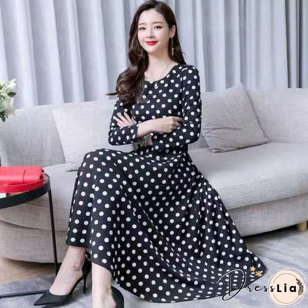 Fashion Dresses Plus Size 3XL Middle Aged Women Spring Autumn Dress New Casual Printed Long Sleeve Maxi Vestidos