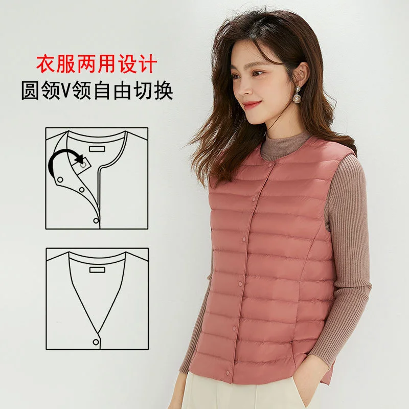 Woherb 2024 New Autumn And Winter Light Down Jacket Vest Female Warm Slim Inside The Vest Vest White Duck Velvet-Outfit Ideas