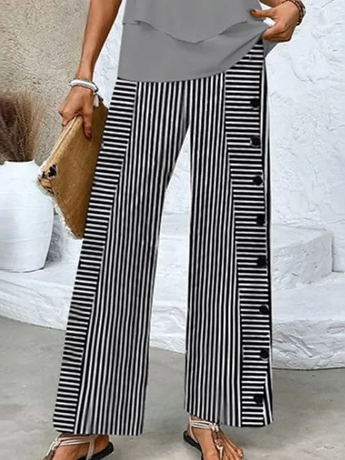 Women'S Retro Casual Striped Cotton And Linen Pants 