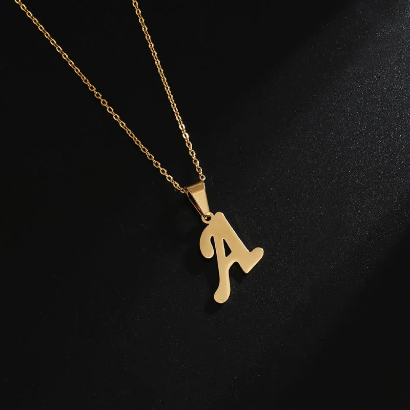 Personalized Thick Cursive Initial Letter Pendant Necklaces