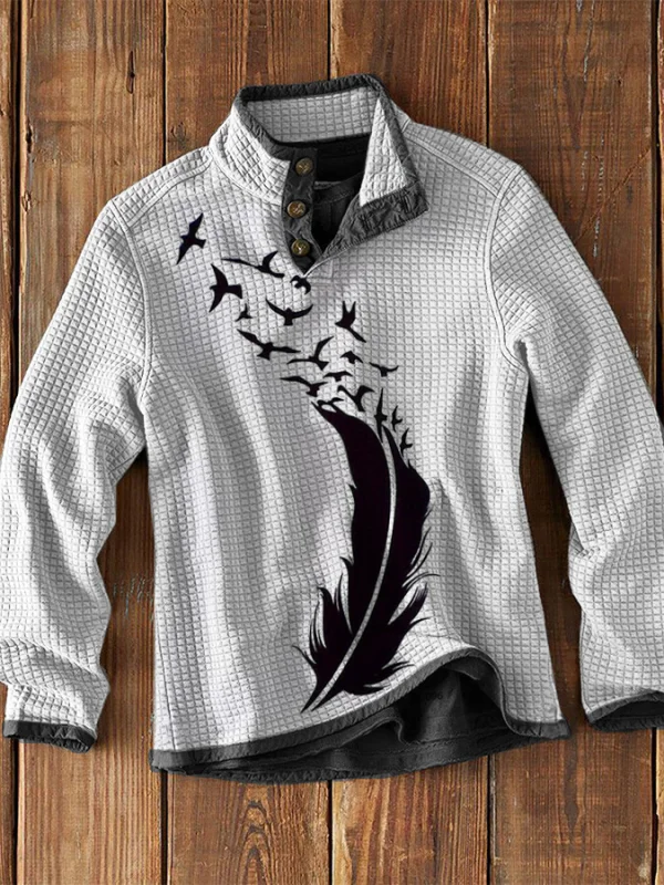 Men's Waffle Collar Printed Long Sleeve T-Shirt