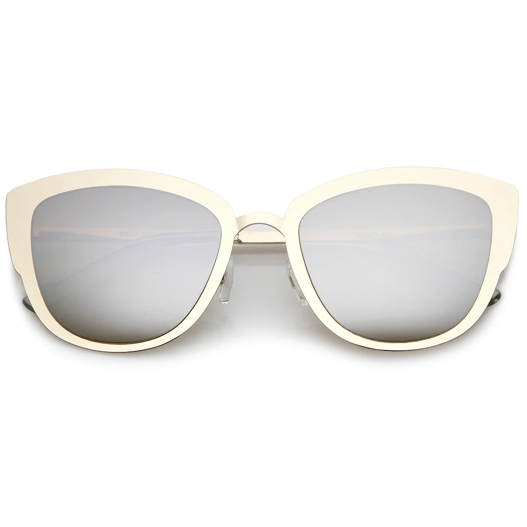 Premium Oversize Metal Cat Eye glasses With Colored Mirror Lens 54mm