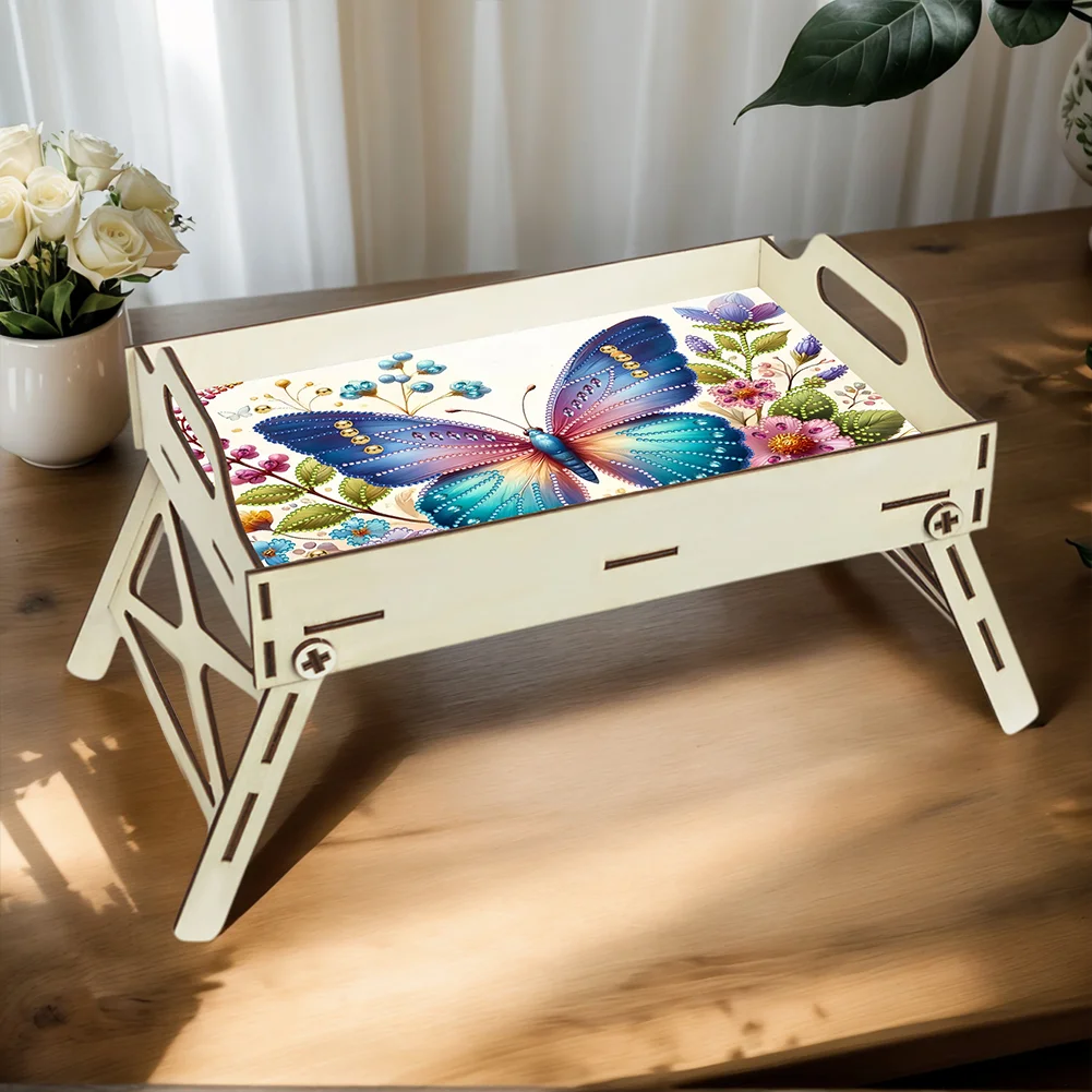 DIY Diamond Painted Dining Plate with Handle Wooden Food Tray Home Decor Gift