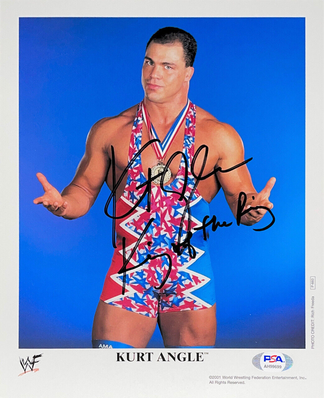 WWE KURT ANGLE P-660 HAND SIGNED AUTOGRAPHED 8X10 PROMO Photo Poster painting WITH PSA COA 7
