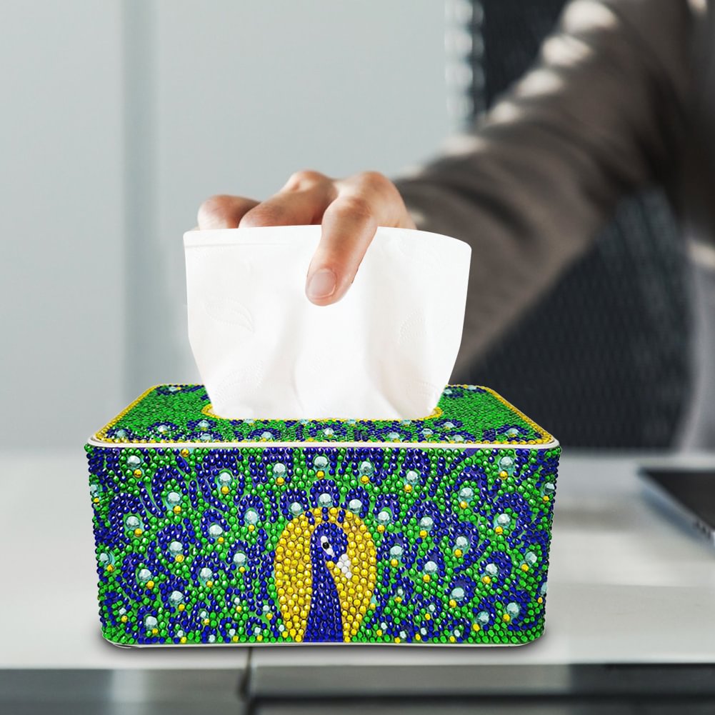 复制DIY Diamond Painting Tissue Box 5D Peafowl Storage Case Craft Home Decor