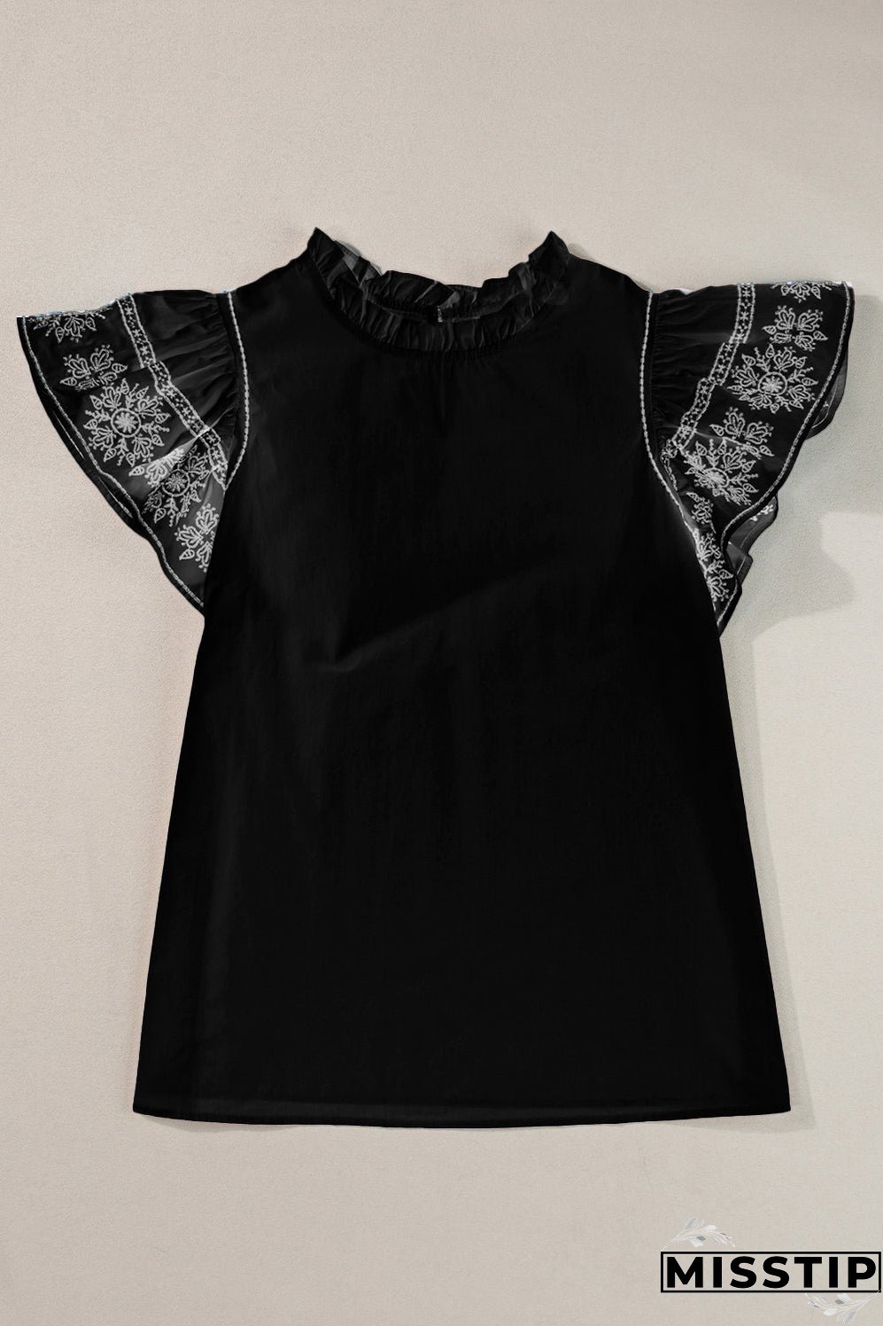 Ruffled Mock Neck Cap Sleeve Blouse