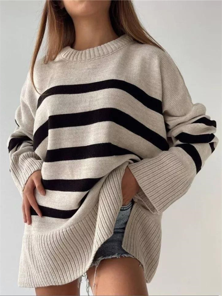 Women's Knitwear Fall and Winter New Casual Striped Loose Round Neck Pullover Sweater