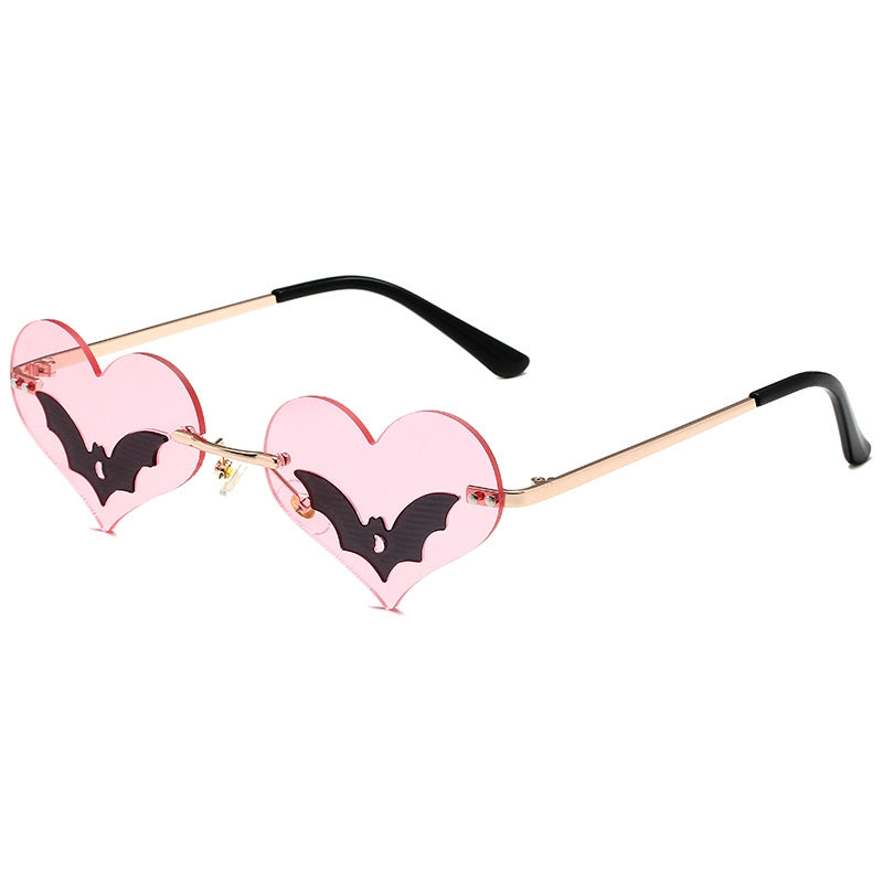 Streetwear Heart Shape Bat Pc Special-Shaped Mirror Frameless Glasses