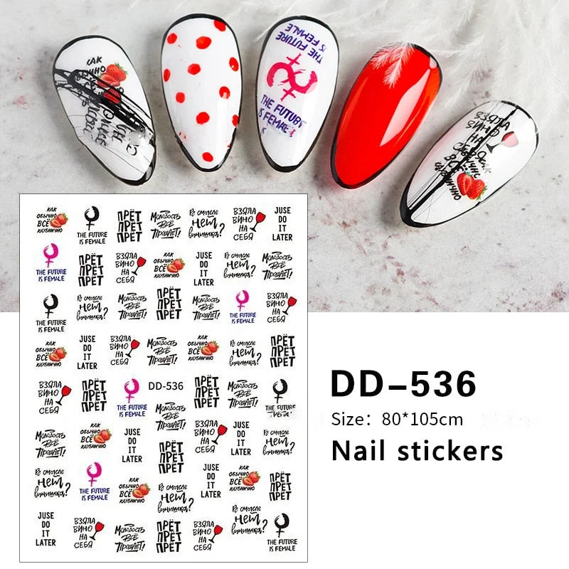 1PC Love Heart Designs 3D Nail Sticker Valentines's Day Black Red Transfer Decals Slider Gifts For Nails Decoration Manicures-Nail Inspo