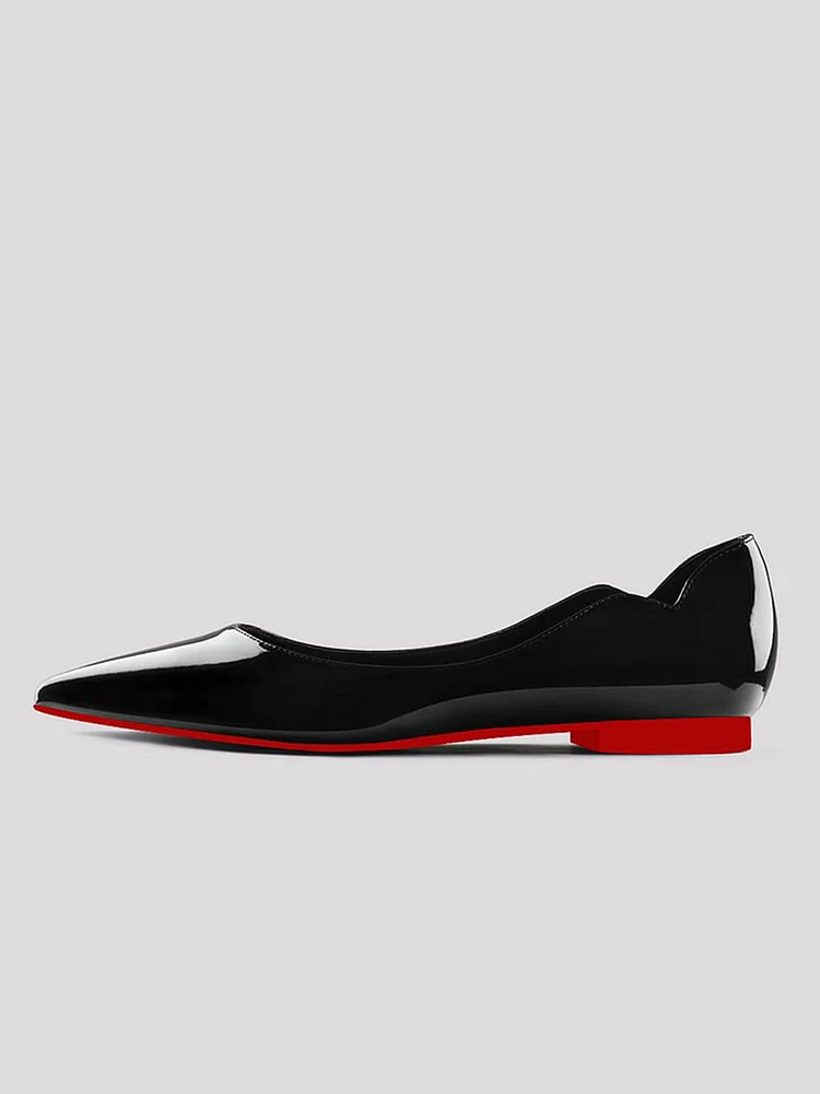  Women's Pointed Toe Red Bottom Patent leather V-shaped Comfort Simple Classic Style Flat Shoes