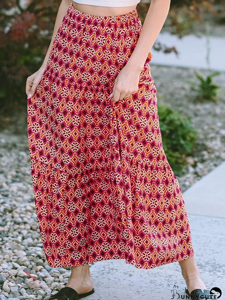 Bohemian Rose Vintage Floral Tiered Maxi Skirt