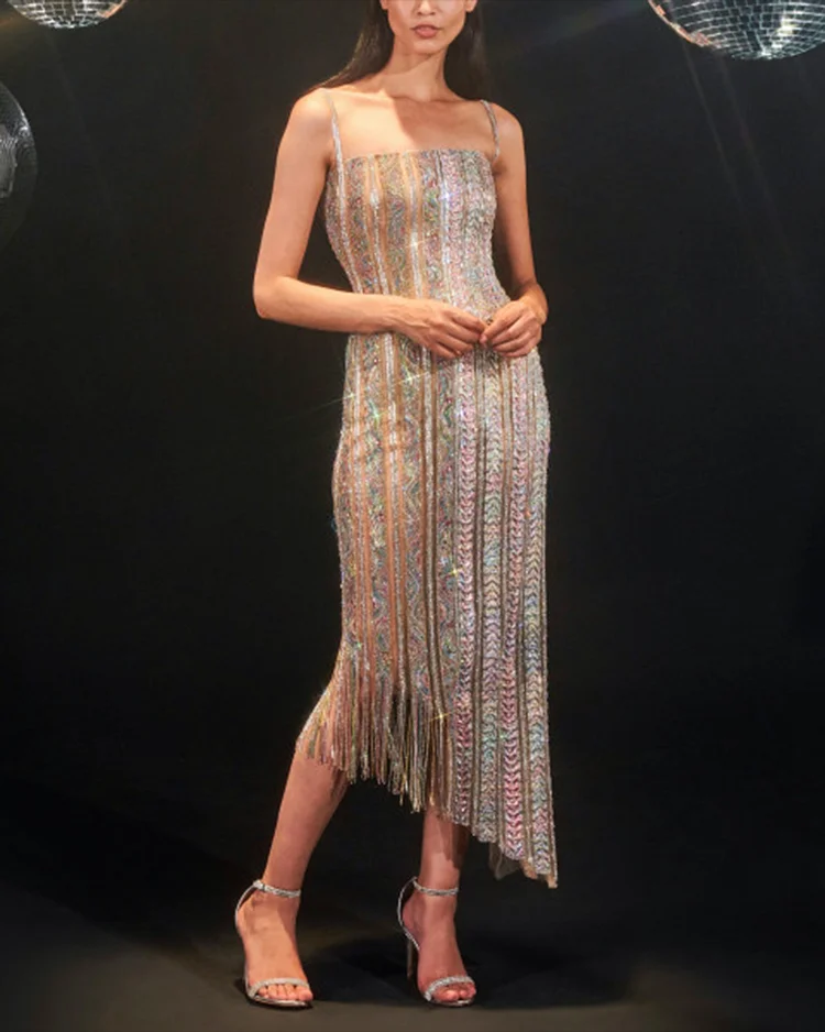 Women's Sleeveless Sequined Tassel Dress