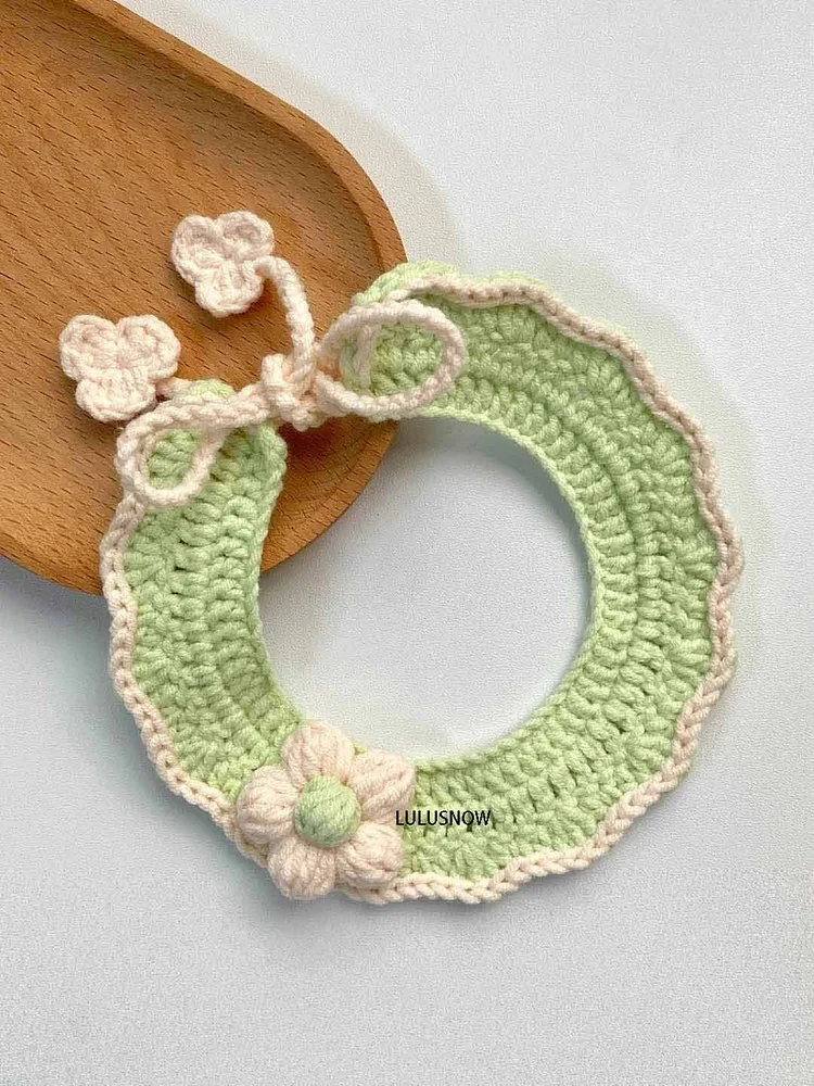 Lulusnow Handmade Green 3D Flower Crochet Pet Collars/ Pet Holiday Outfit/ Festive Pet Accessories/ Gift For Pet