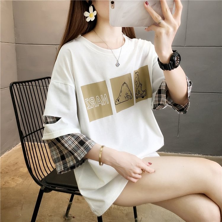 Paneled Casual Short Sleeve Checkered/plaid Shirts & Tops