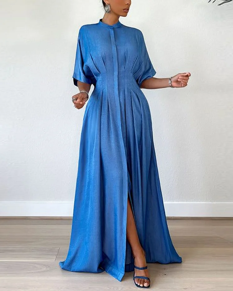 Elegant Solid Denim Maxi Dress