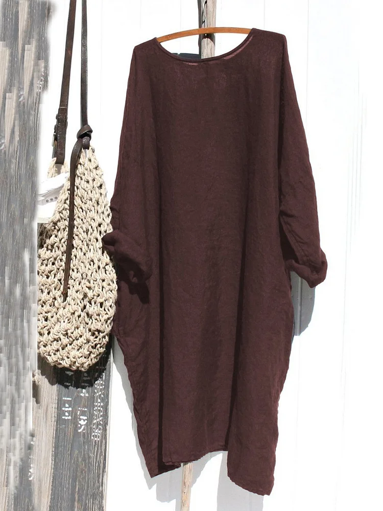 Casual Linen Solid Long Sleeve Dresses