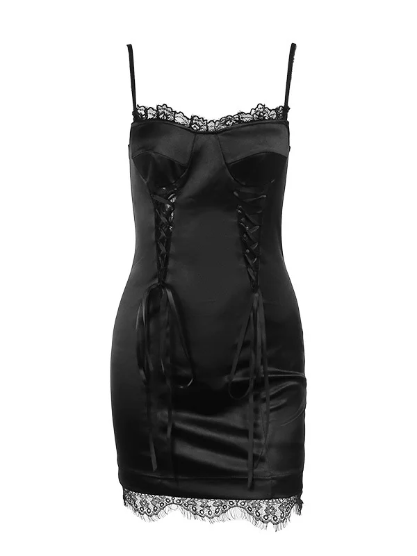 Sexy Bodycon Spaghetti Bandaged Lace-up High-rise Sleeveless Mini Dress