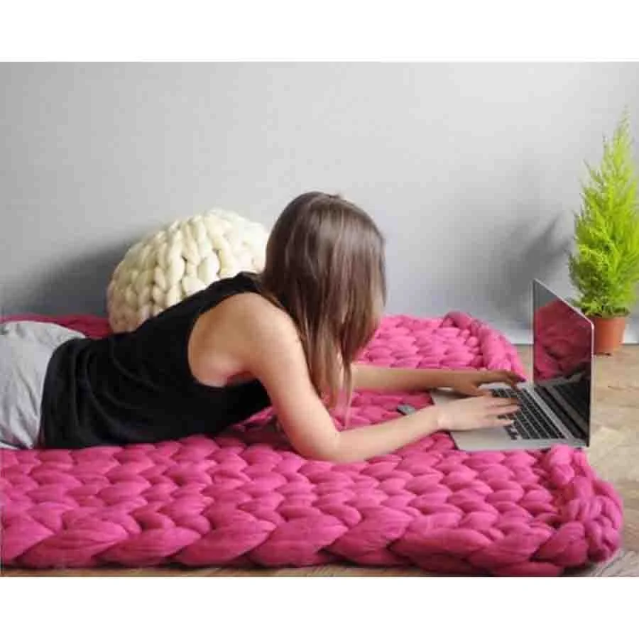 nigikala Chunky Merino Wool Blanket Thick Big Yarn Roving Knitted Blanket Winter warm Throw Blankets sofa bed blanket
