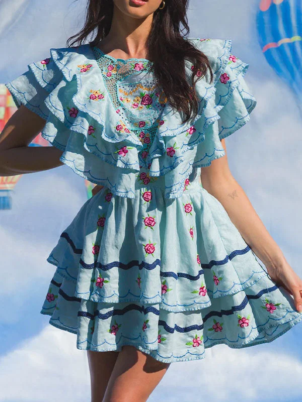Ruffle mini dress in blue