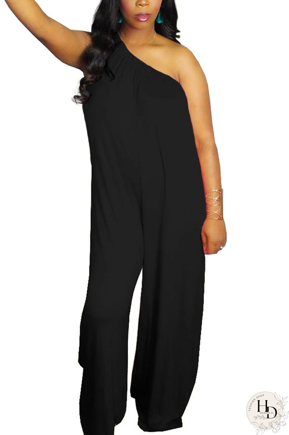 rose red Fashion Sexy Patchwork Solid Polyester Sleeveless one shoulder collar Jumpsuits