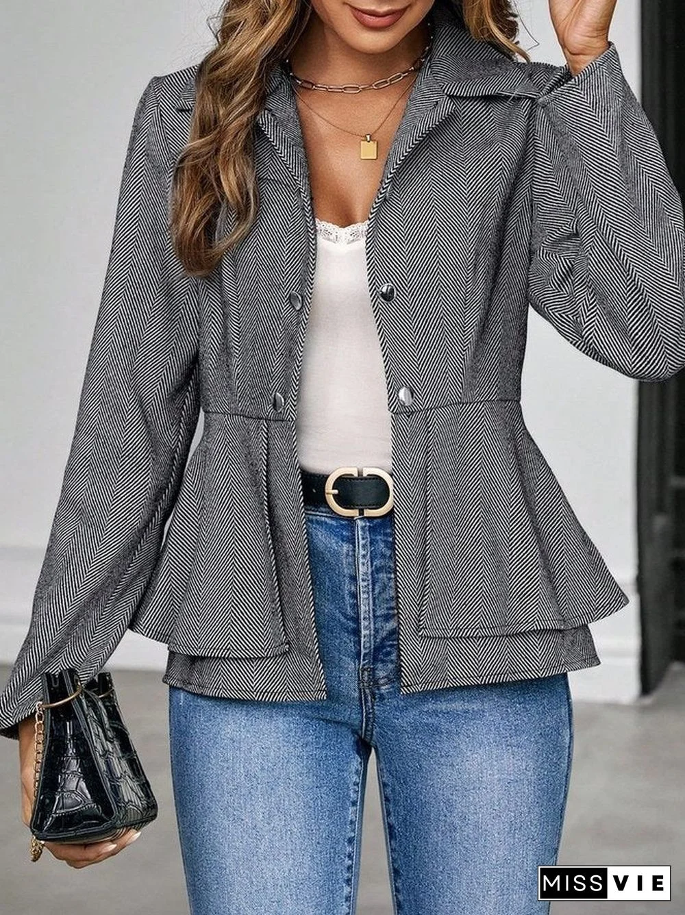 Grey Plain Long Sleeve Outerwear