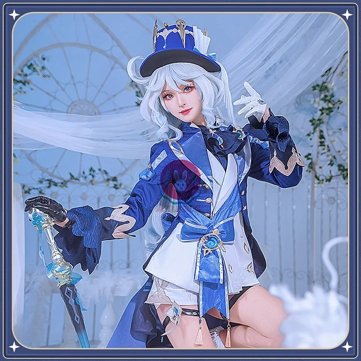 Azuiblc 原神 フリーナ コスプレ衣装 白 帽子付き 金属アクセサリー